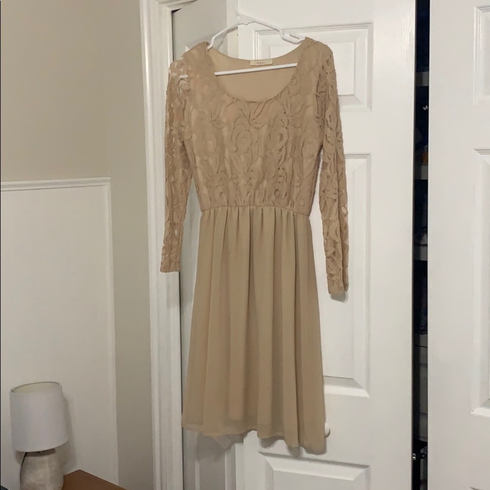 Beige Lace and Chiffon Dress
